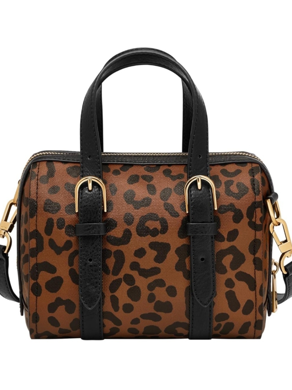 Fossil Carlie Mini Leather-Trim Leopard Print Satchel - Brown